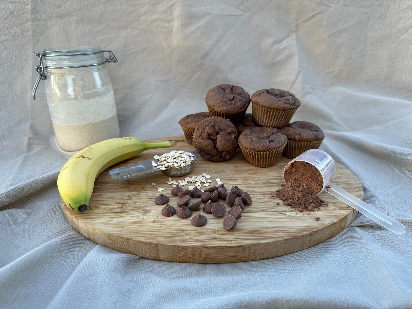 Sourdough Roasted Chocolate Chocolate Chip Protein Muffins